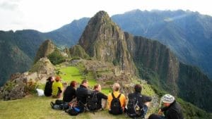 Tour group viewing Machu Picchu